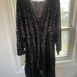 Black Sequin Wrap Dress